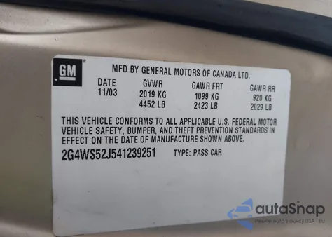 2004 Buick Century from USA, damaged, VIN 2G4WS52J541239251